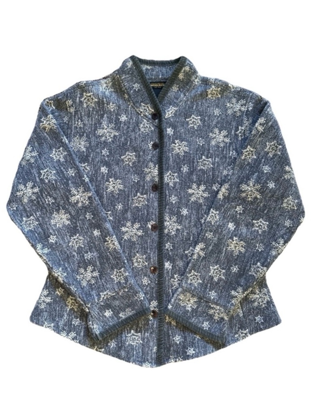 Woolrich Snowflake Jacket M Blue Nordic Fair Isle Button Front Winter